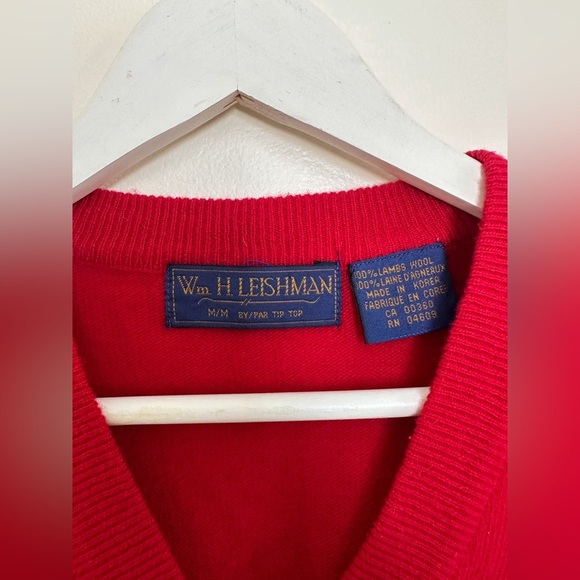 100% Lambs Wool Knit V-neck Sweater - Wm. H. Leishman - Red - Size Medium - Picture 3 of 8